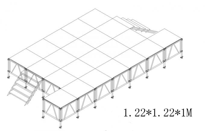 Aluminum Glass Stage Black Can Adjustable 3 level Plywood Stage 1.22 x 1.22 m For Concert,Wedding, Show, Events