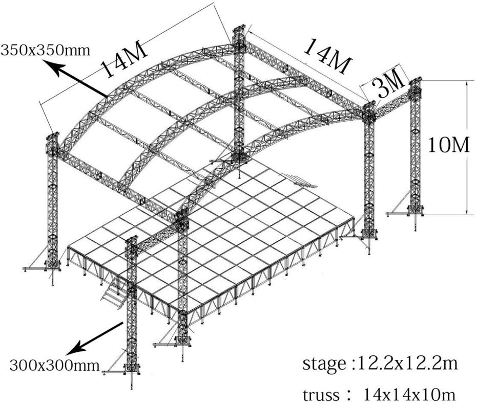 Hang Speaker Aluminum Stage Truss Have Roof And With Wing 300mm X 300mm