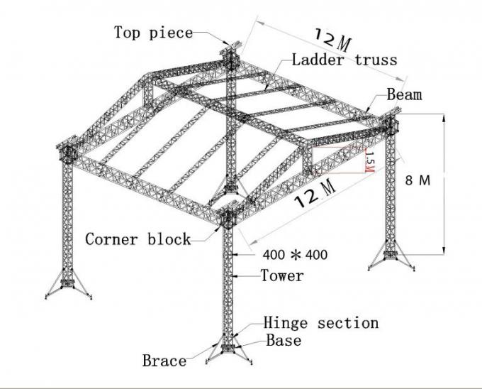 Outdoor Hang Speaker Aluminum Square Truss TUV / Ladder Truss 400mm x 400mm